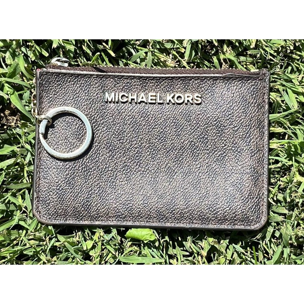 Michael Kors Card Holder Wallet Womens‎ Keychain ID Zip Coin Purse Leather